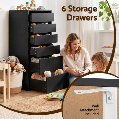 Artiss 2x Chest of 6 Drawers Dresser Tallboy Black - Image 6