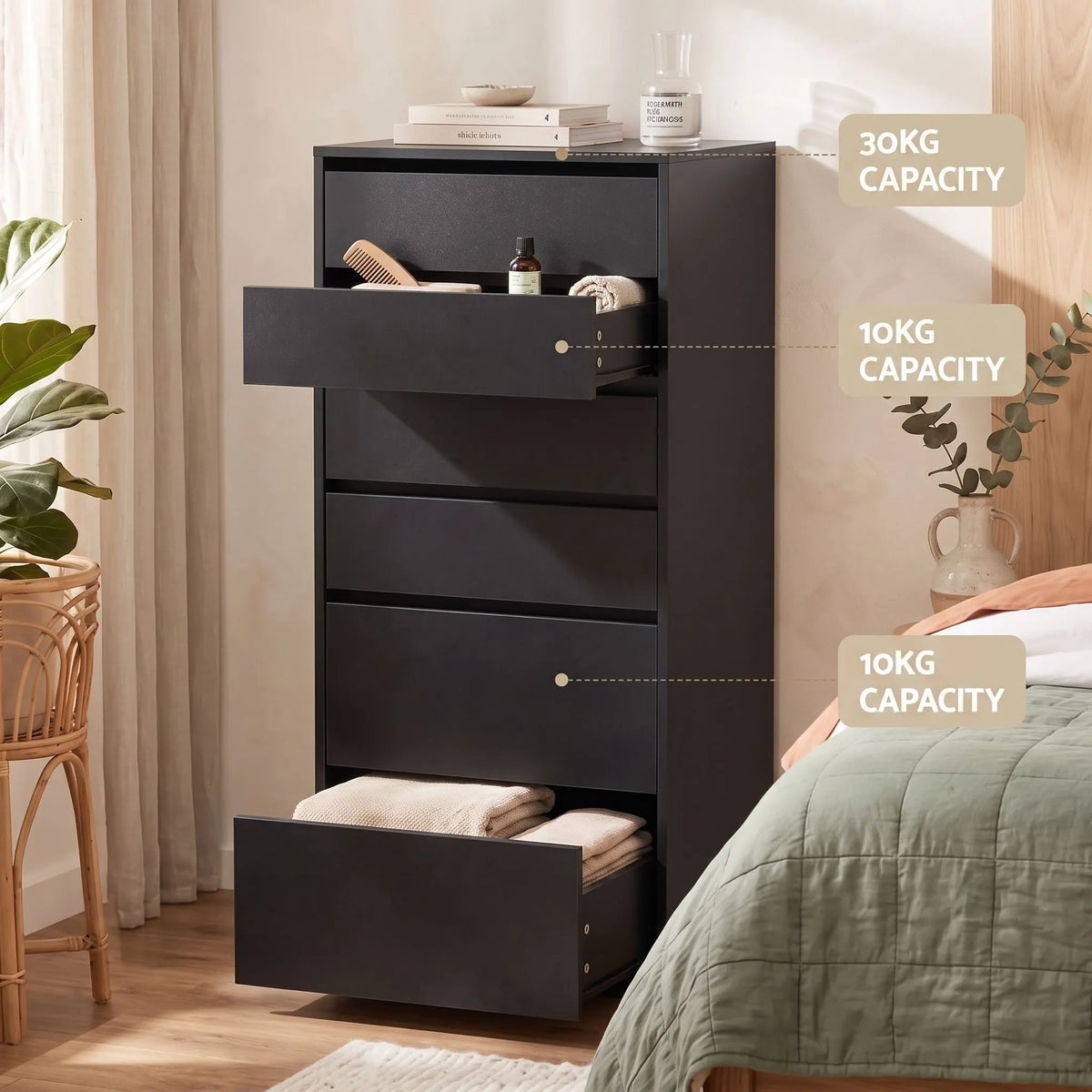 Artiss 2x Chest of 6 Drawers Dresser Tallboy Black - Image 7