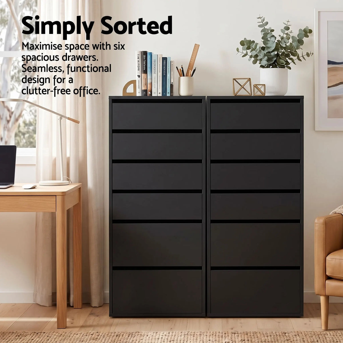 Artiss 2x Chest of 6 Drawers Dresser Tallboy Black - Image 8