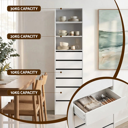 Artiss 2x Chest of 6 Drawers Tallboy Cabinet Adjustable Shelf White - Image 6
