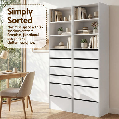 Artiss 2x Chest of 6 Drawers Tallboy Cabinet Adjustable Shelf White - Image 7