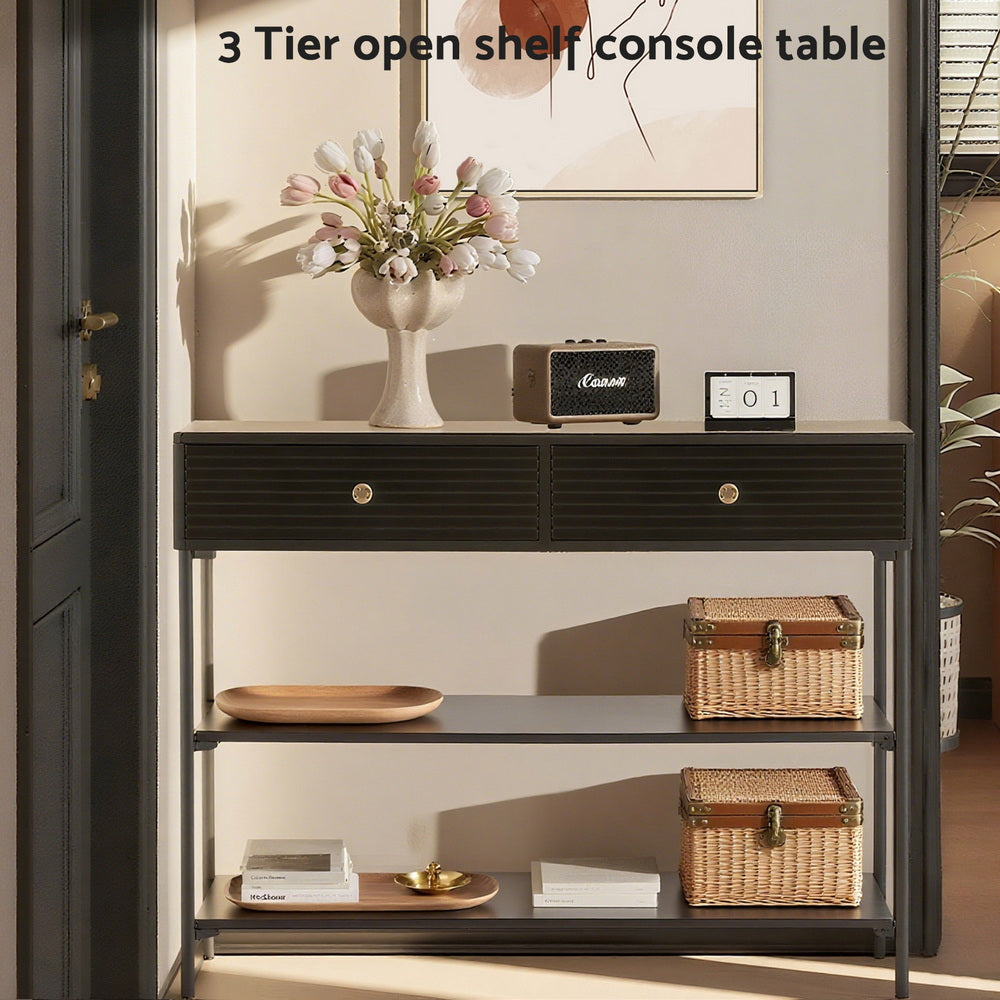 Artiss Console Table 3-Tier Black - Image 5