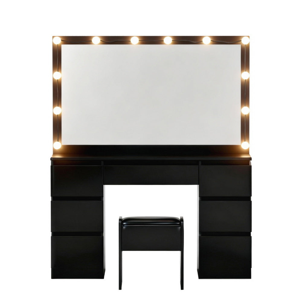 Artiss Dressing Table Vanity Desk Set Stool 12 Led Bulbs Black - Image 4