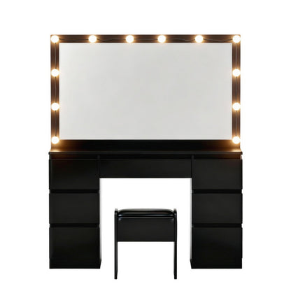 Artiss Dressing Table Vanity Desk Set Stool 12 Led Bulbs Black - Image 4