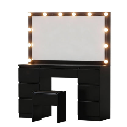 Artiss Dressing Table Vanity Desk Set Stool 12 Led Bulbs Black - Image 8