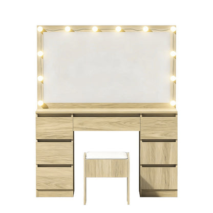 Artiss Dressing Table Vanity Desk Set Stool 12 Led Bulbs Wood - Image 4
