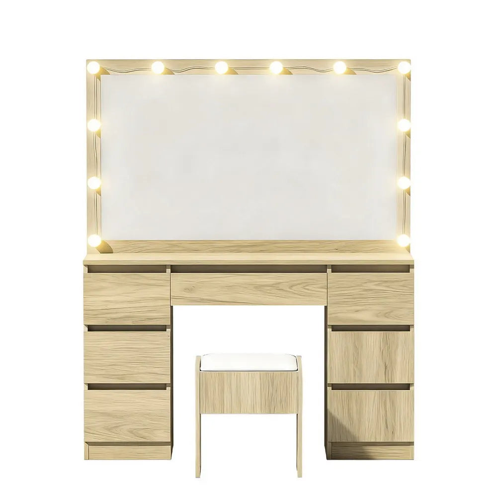 Artiss Dressing Table Vanity Desk Set Stool 12 Led Bulbs Wood - Image 4