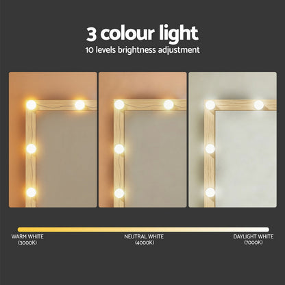 Artiss Dressing Table Vanity Desk Set Stool 12 Led Bulbs Wood - Image 5