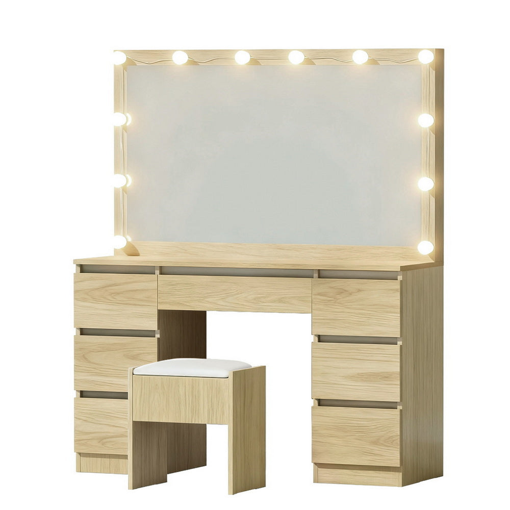 Artiss Dressing Table Vanity Desk Set Stool 12 Led Bulbs Wood - Image 8