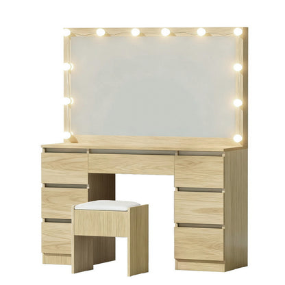 Artiss Dressing Table Vanity Desk Set Stool 12 Led Bulbs Wood - Image 8