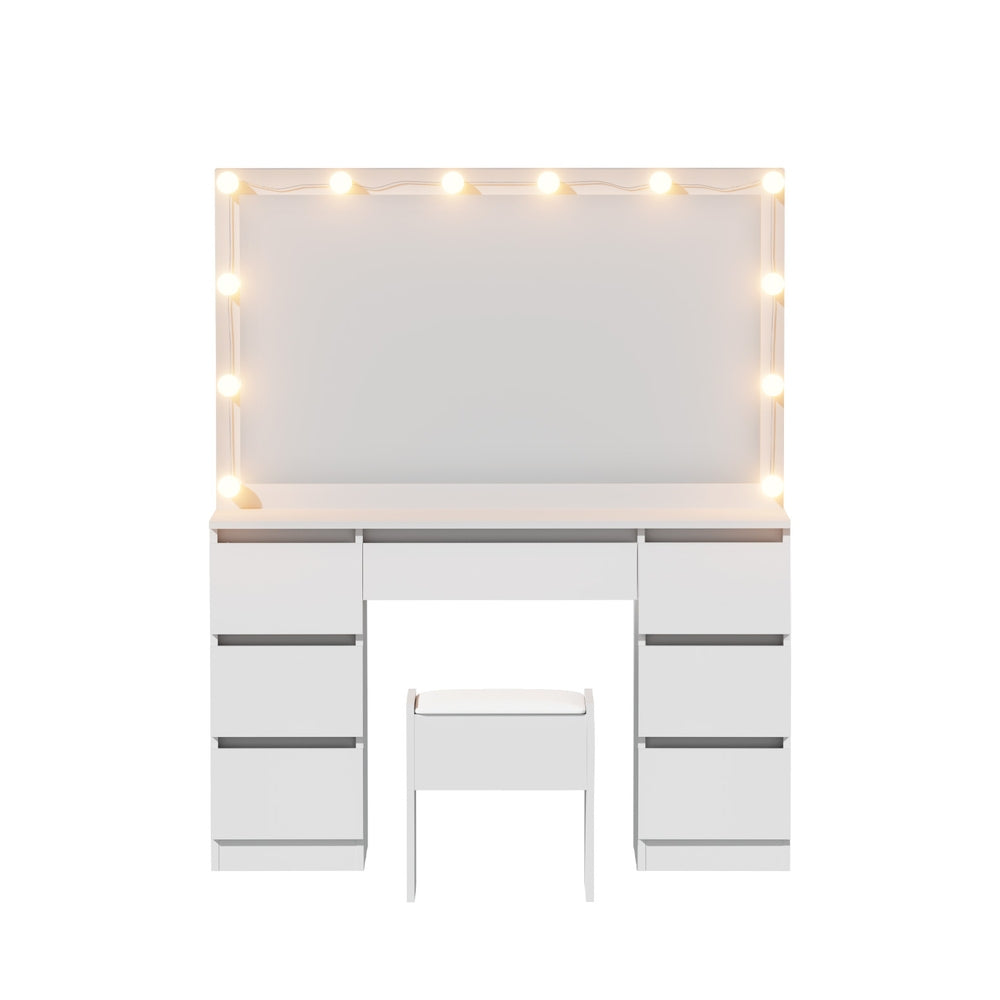 Artiss Dressing Table Vanity Desk Set Stool 12 Led Bulbs White - Image 3