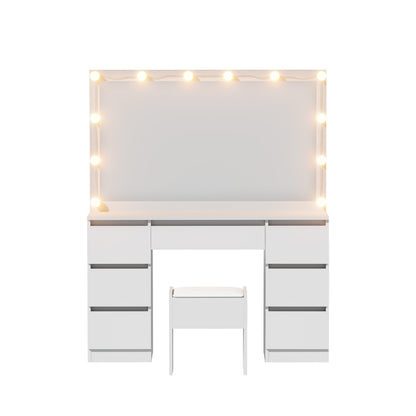 Artiss Dressing Table Vanity Desk Set Stool 12 Led Bulbs White - Image 3