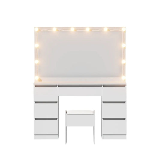 Artiss Dressing Table Vanity Desk Set Stool 12 Led Bulbs White - Image 3