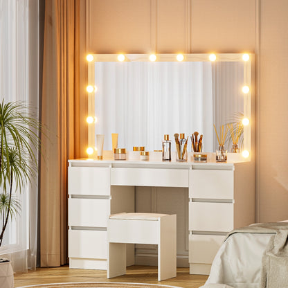 Artiss Dressing Table Vanity Desk Set Stool 12 Led Bulbs White - Image 7