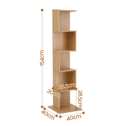 Artiss 5 Tiers Bookshelf S-shaped Bookcase Oak - Image 4