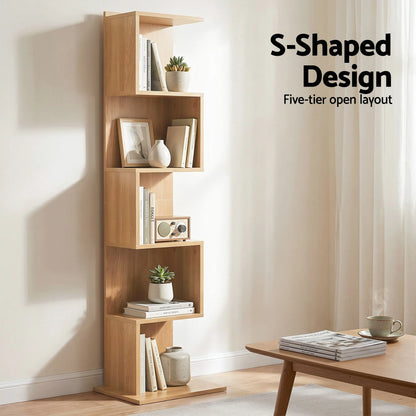 Artiss 5 Tiers Bookshelf S-shaped Bookcase Oak - Image 6
