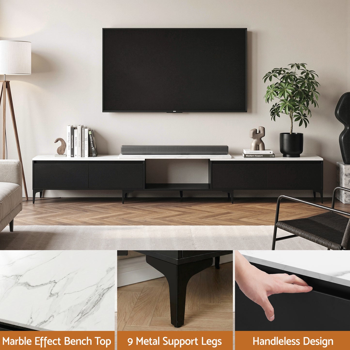 Artiss TV Cabinet Entertainment Unit Stand Extendable Black - Image 7
