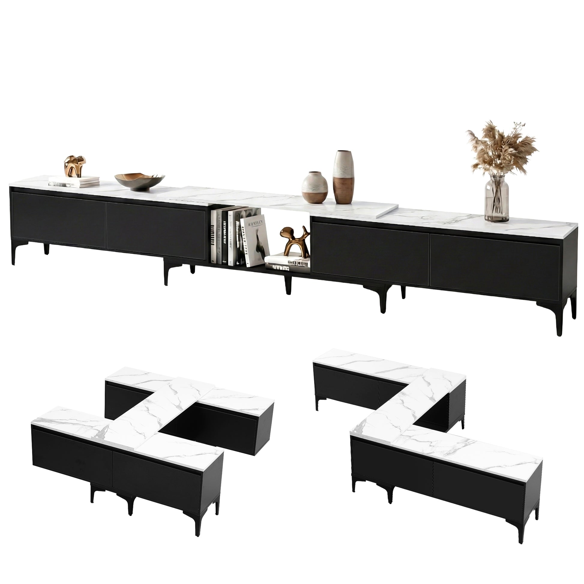 Artiss TV Cabinet Entertainment Unit Stand Extendable Black - Image 9
