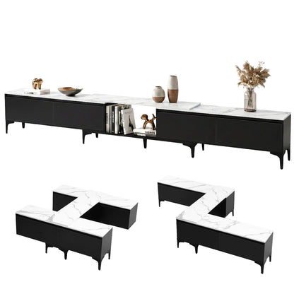 Artiss TV Cabinet Entertainment Unit Stand Extendable Black - Image 9