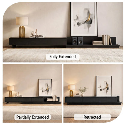 Artiss Extendable TV Unit 200CM 3 Storage Drawers Dark Walnut & Black - Image 6