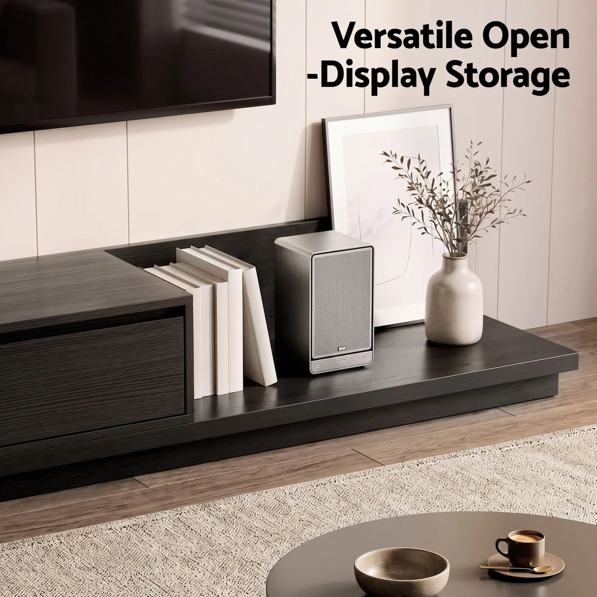Artiss Extendable TV Unit 200CM 3 Storage Drawers Dark Walnut & Black - Image 8