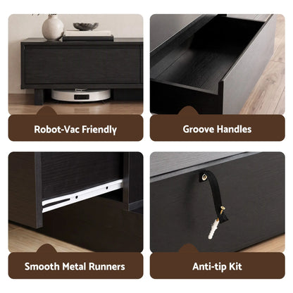 Artiss Extendable TV Unit 200CM 3 Storage Drawers Dark Walnut & Black - Image 9