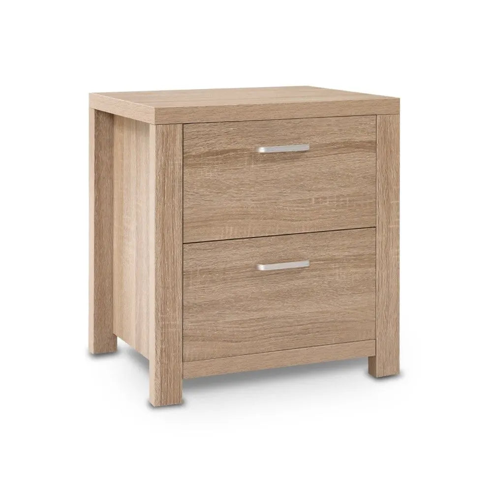 Artiss Bedside Table 2 Drawers - MAXI Pine - Image 2