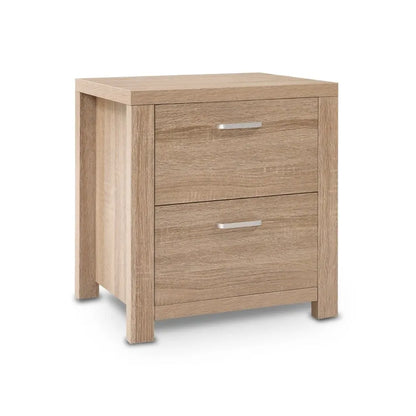 Artiss Bedside Table 2 Drawers - MAXI Pine - Image 2