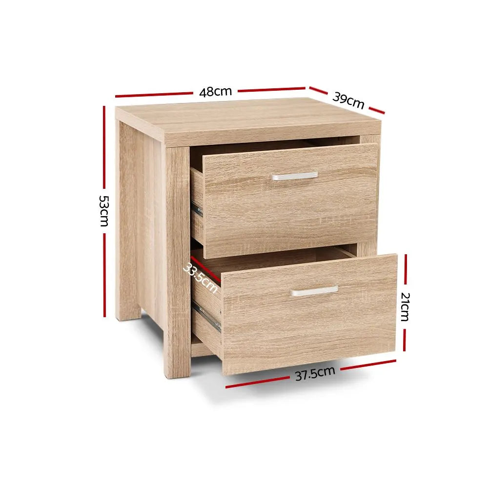 Artiss Bedside Table 2 Drawers - MAXI Pine - Image 3