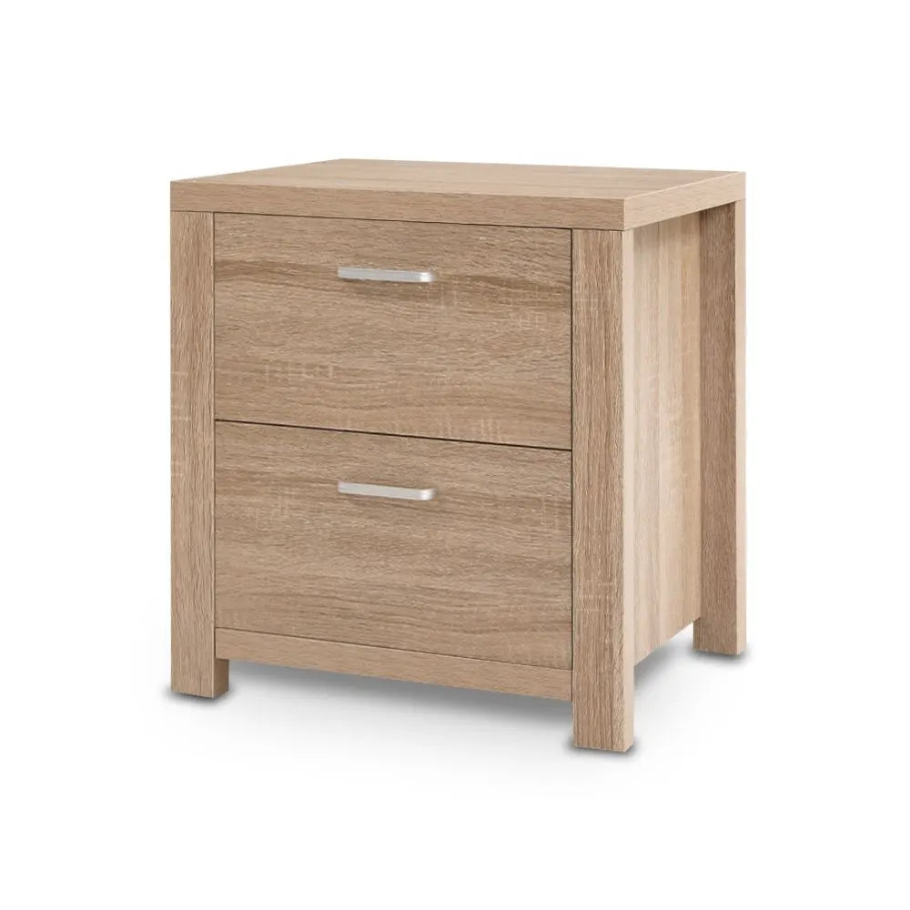Artiss Bedside Table 2 Drawers - MAXI Pine - Image 4