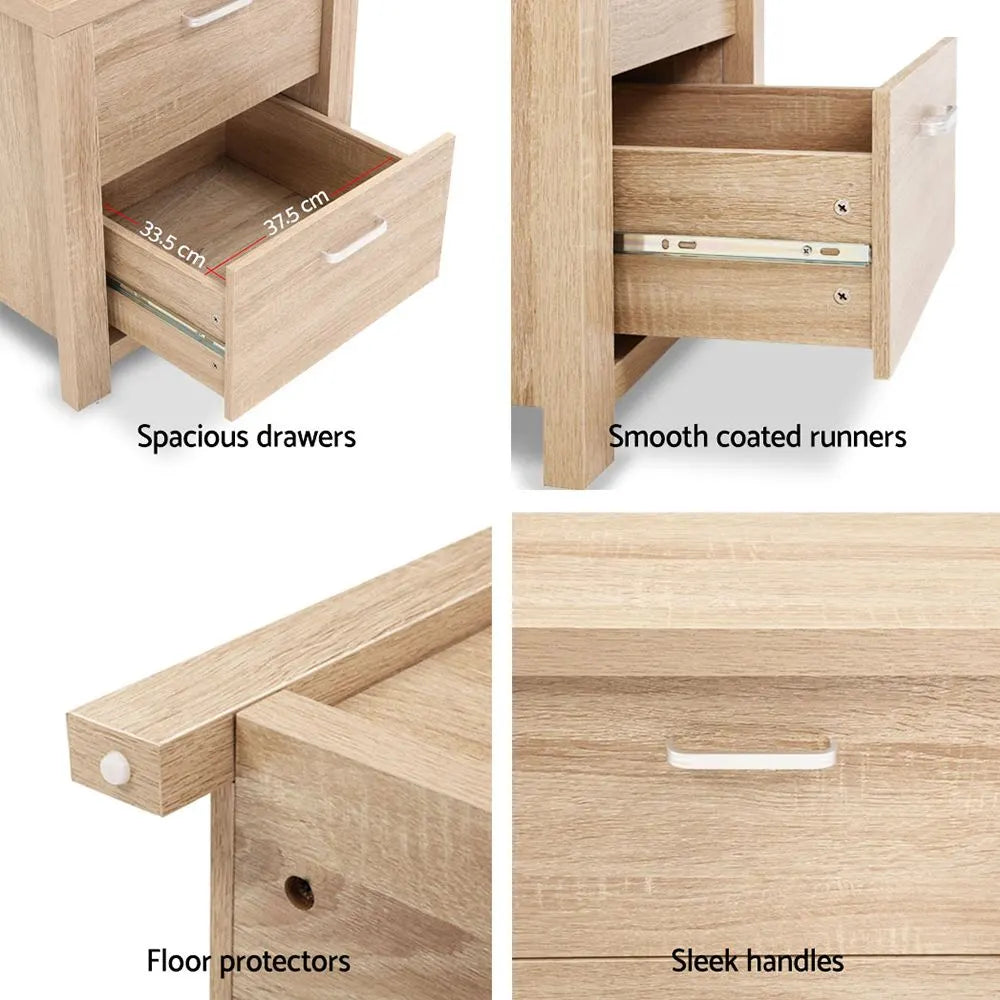 Artiss Bedside Table 2 Drawers - MAXI Pine - Image 5