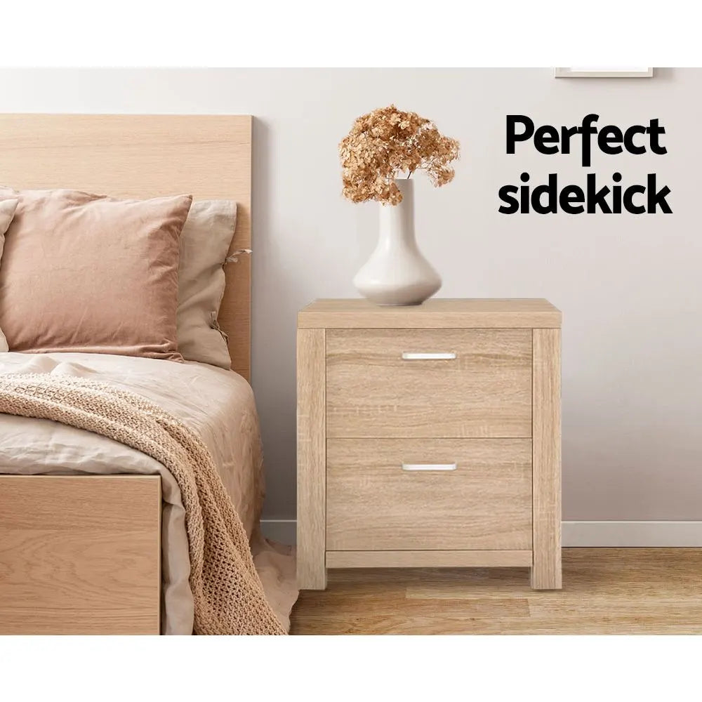 Artiss Bedside Table 2 Drawers - MAXI Pine - Image 7