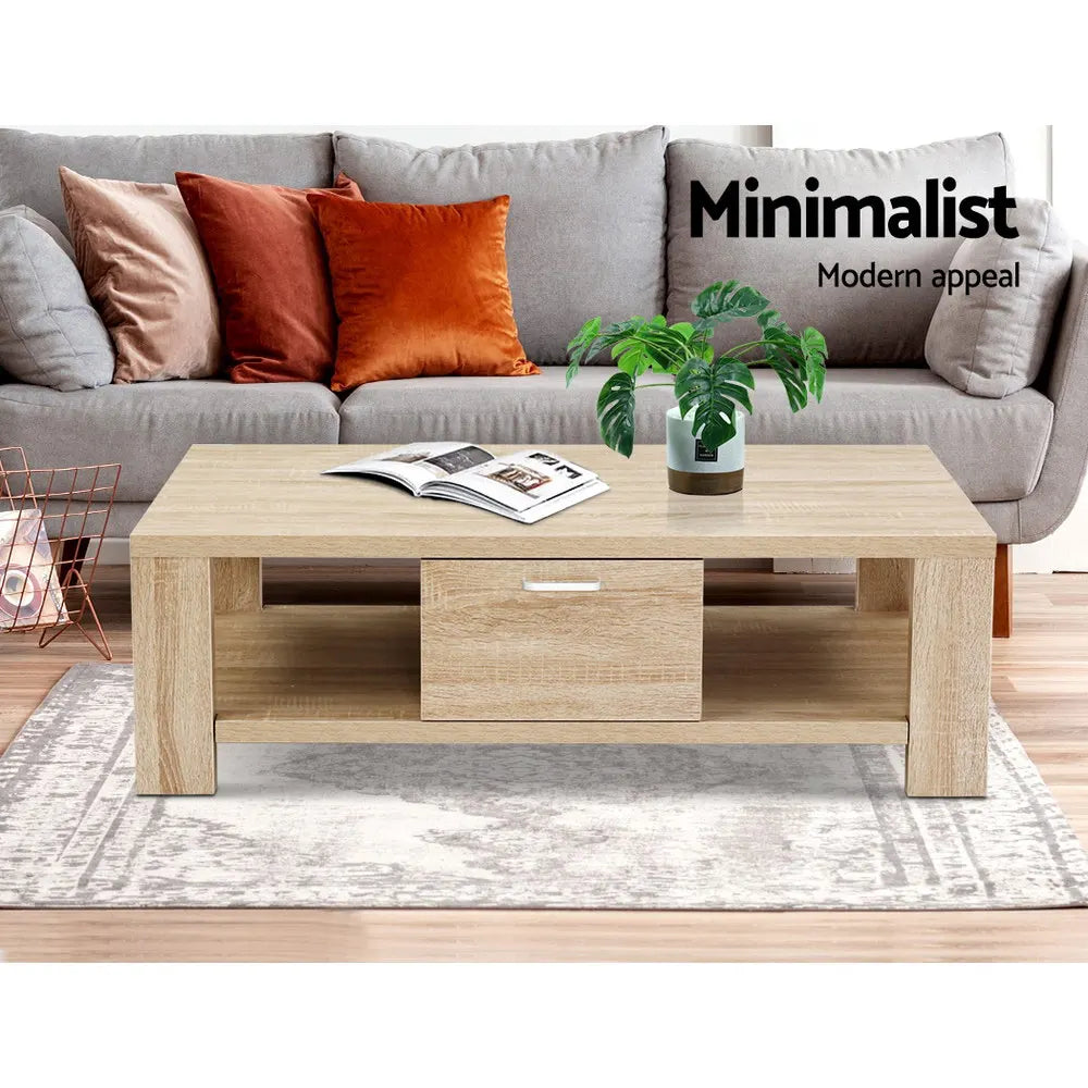 Artiss Coffee Table 1 Drawer Oak Maxi - Image 4