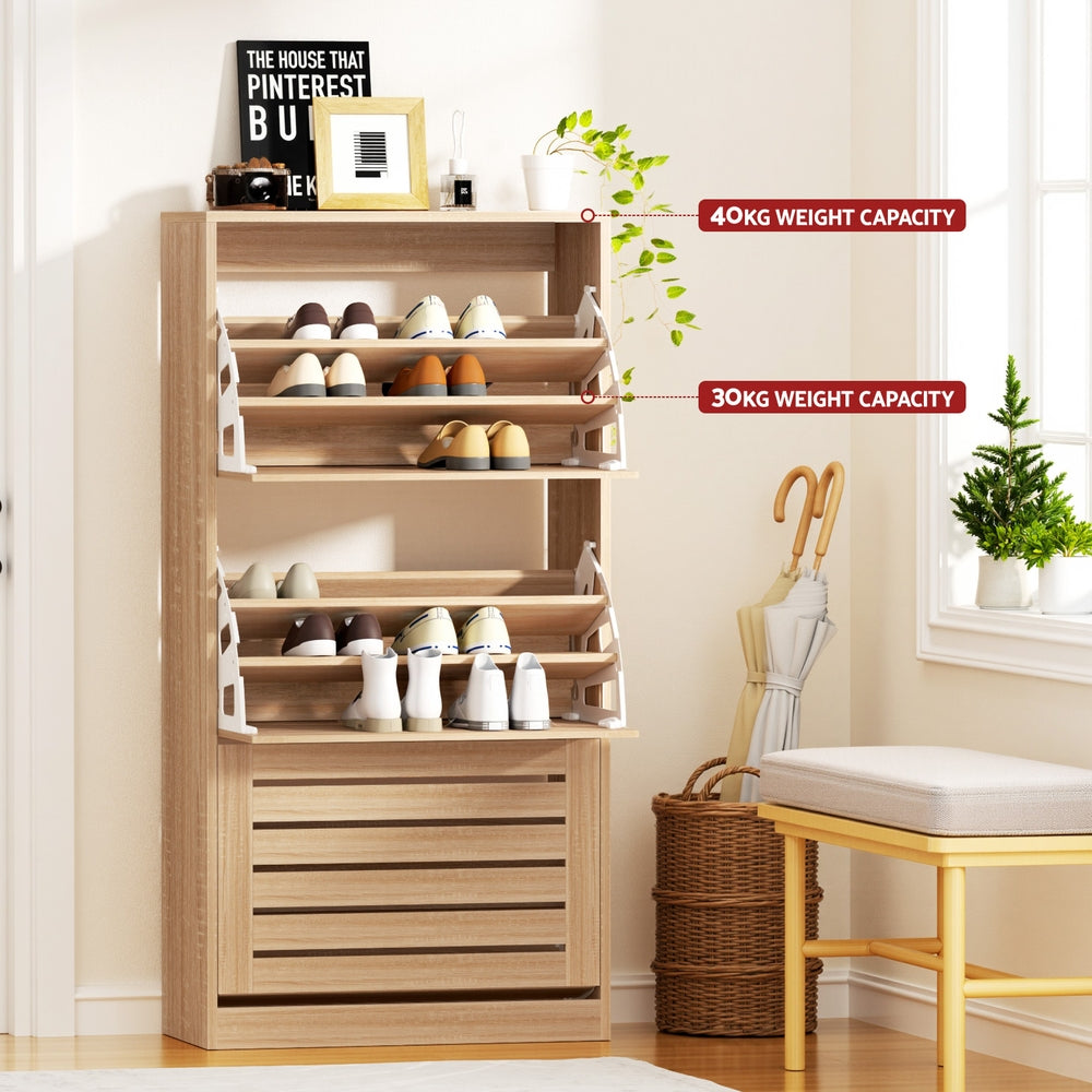 Artiss Shoe Cabinet Storage Drawer 45 Pairs Pine - Image 6