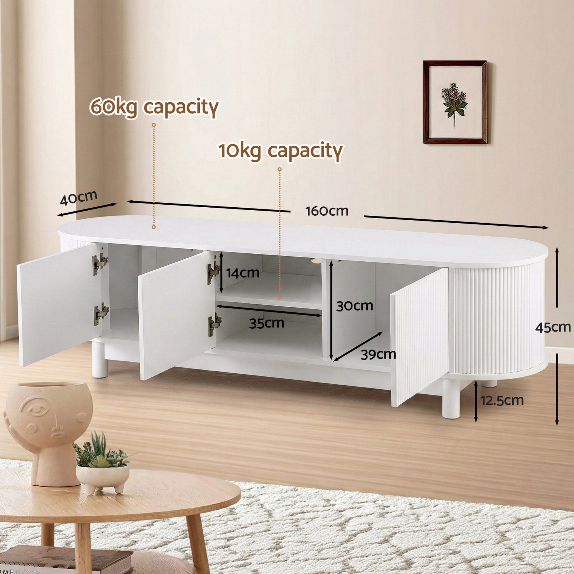 Artiss TV Unit Entertainment Unit Storage Cabinet 160cm White - Image 4