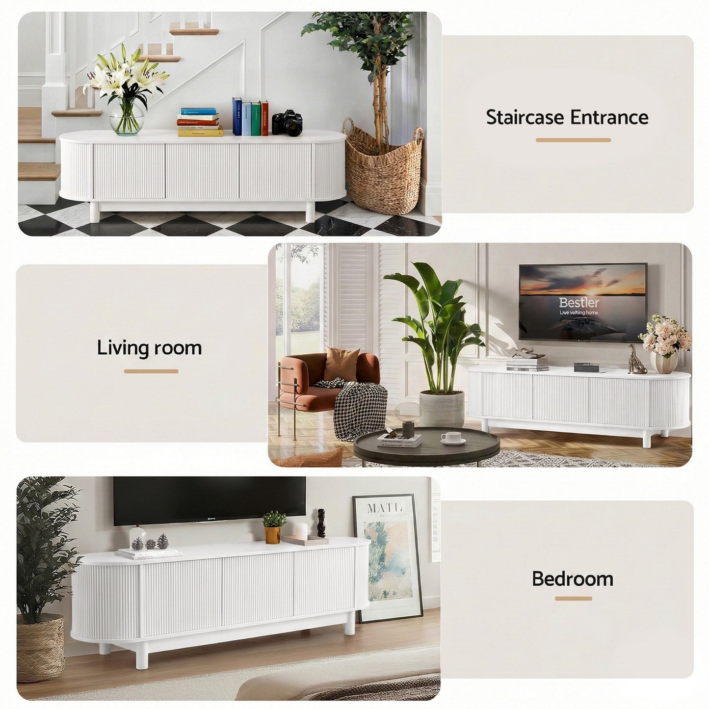 Artiss TV Unit Entertainment Unit Storage Cabinet 160cm White - Image 8