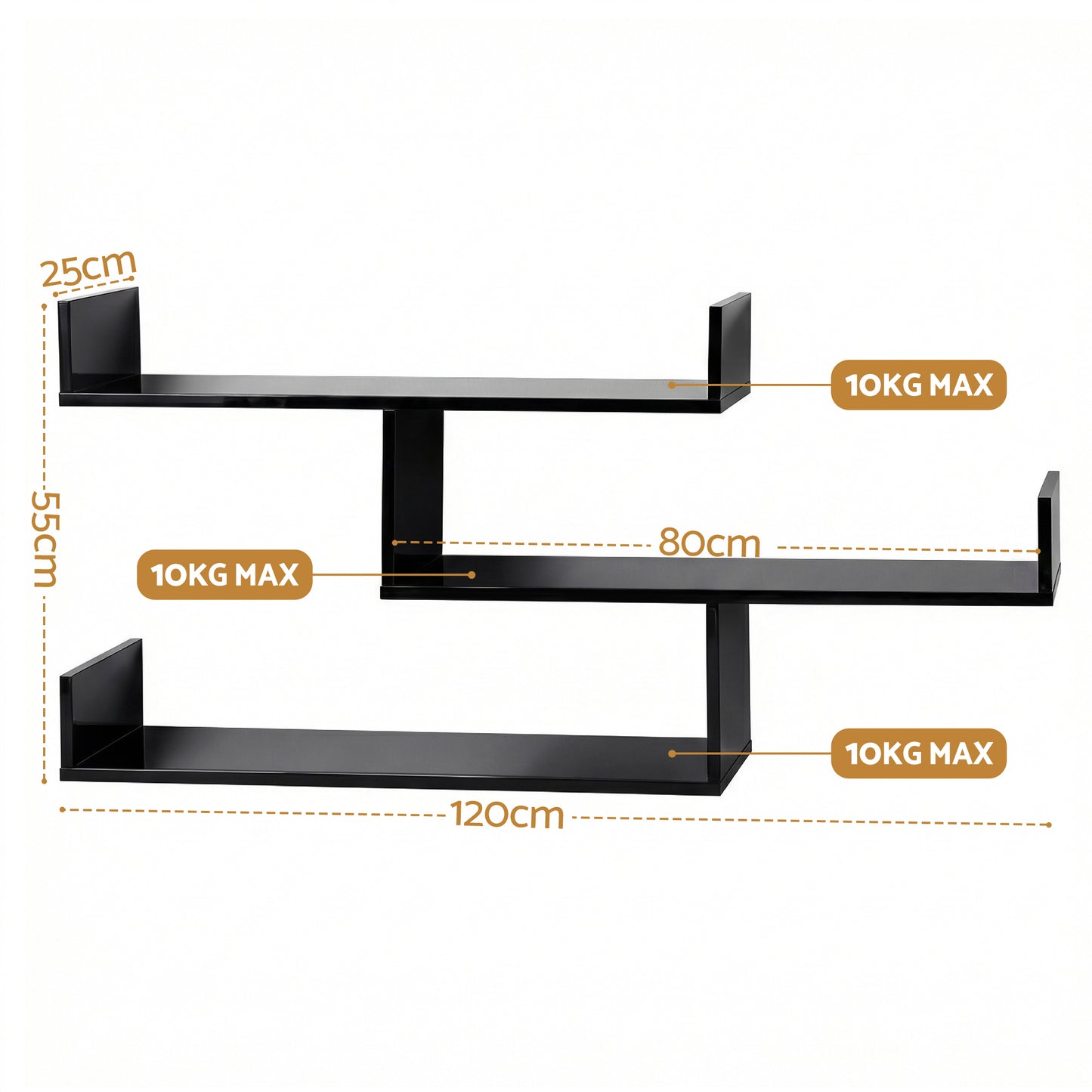 Artiss Floating Wall Shelf 3 Tier Black - Image 2