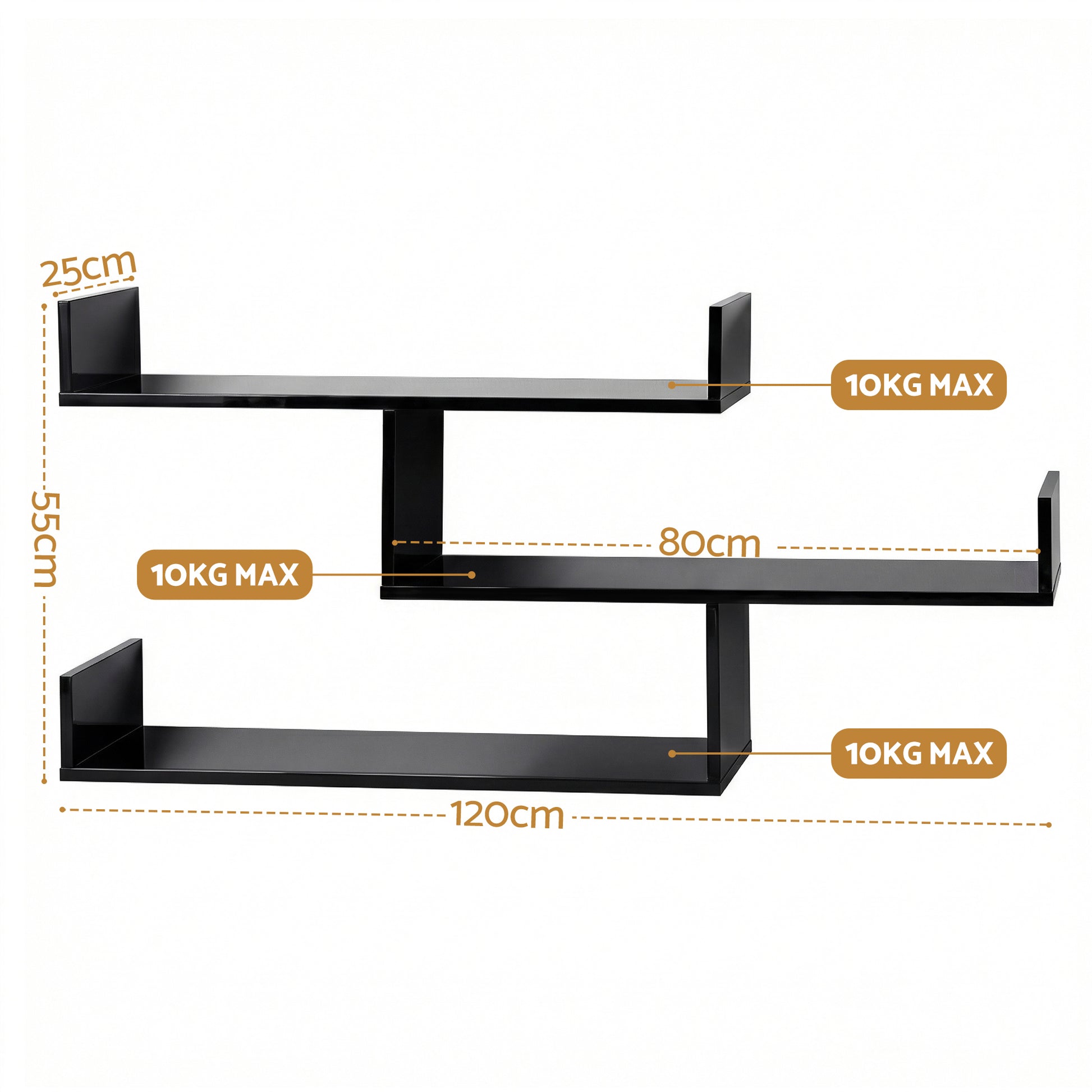 Artiss Floating Wall Shelf 3 Tier Black - Image 2