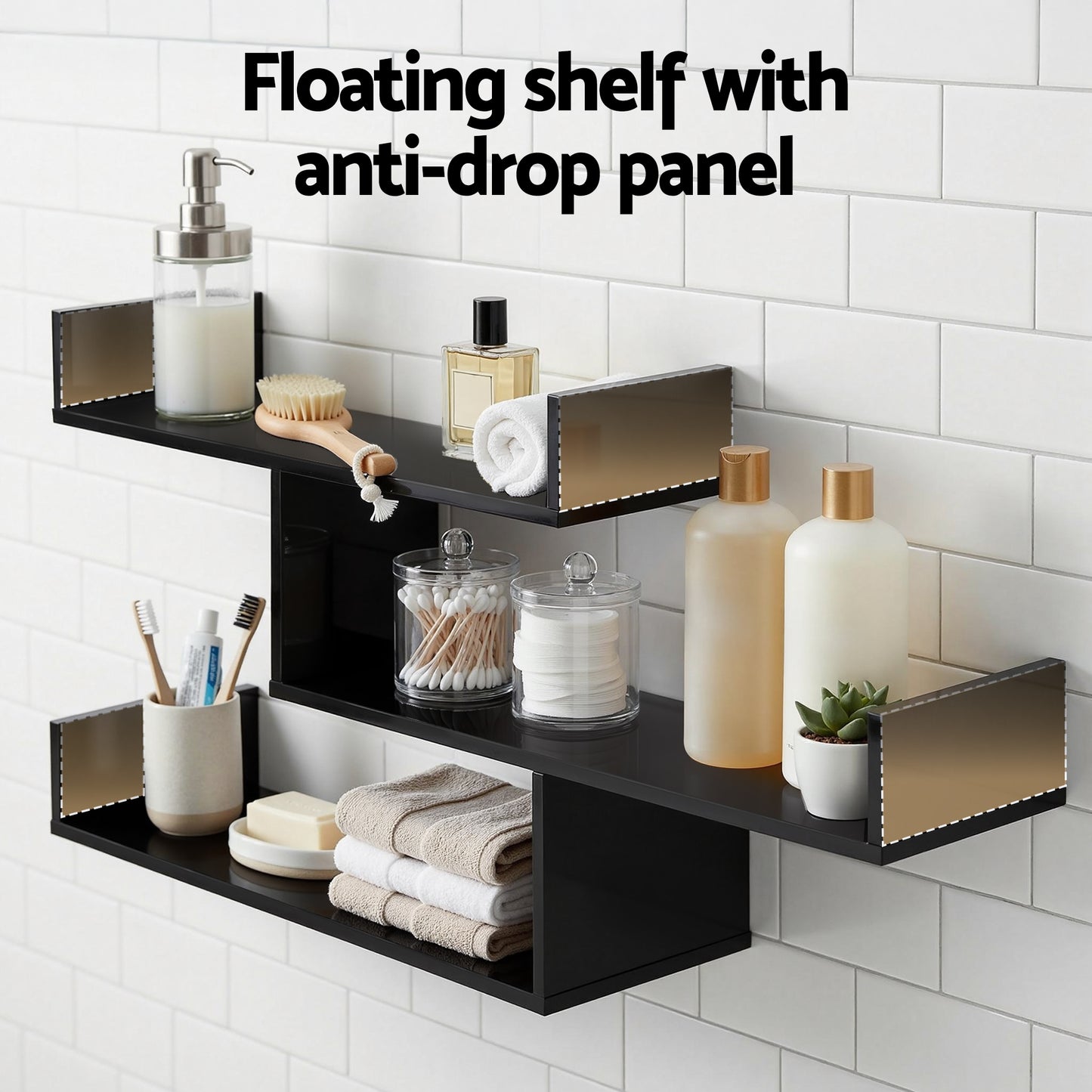 Artiss Floating Wall Shelf 3 Tier Black - Image 4