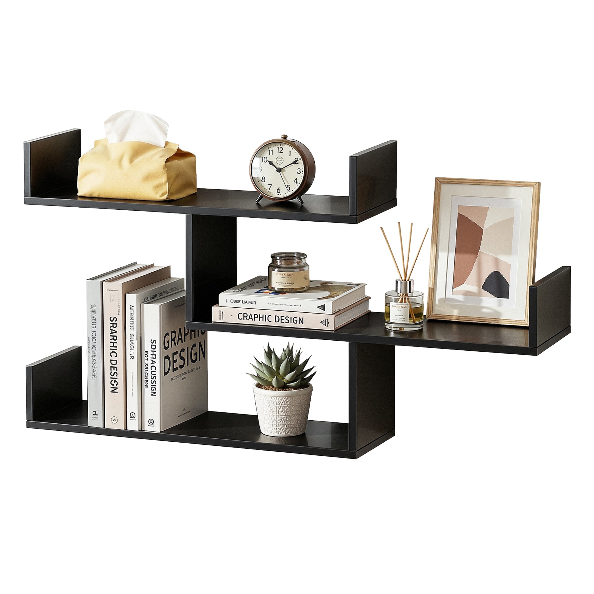 Artiss Floating Wall Shelf 3 Tier Black - Image 8