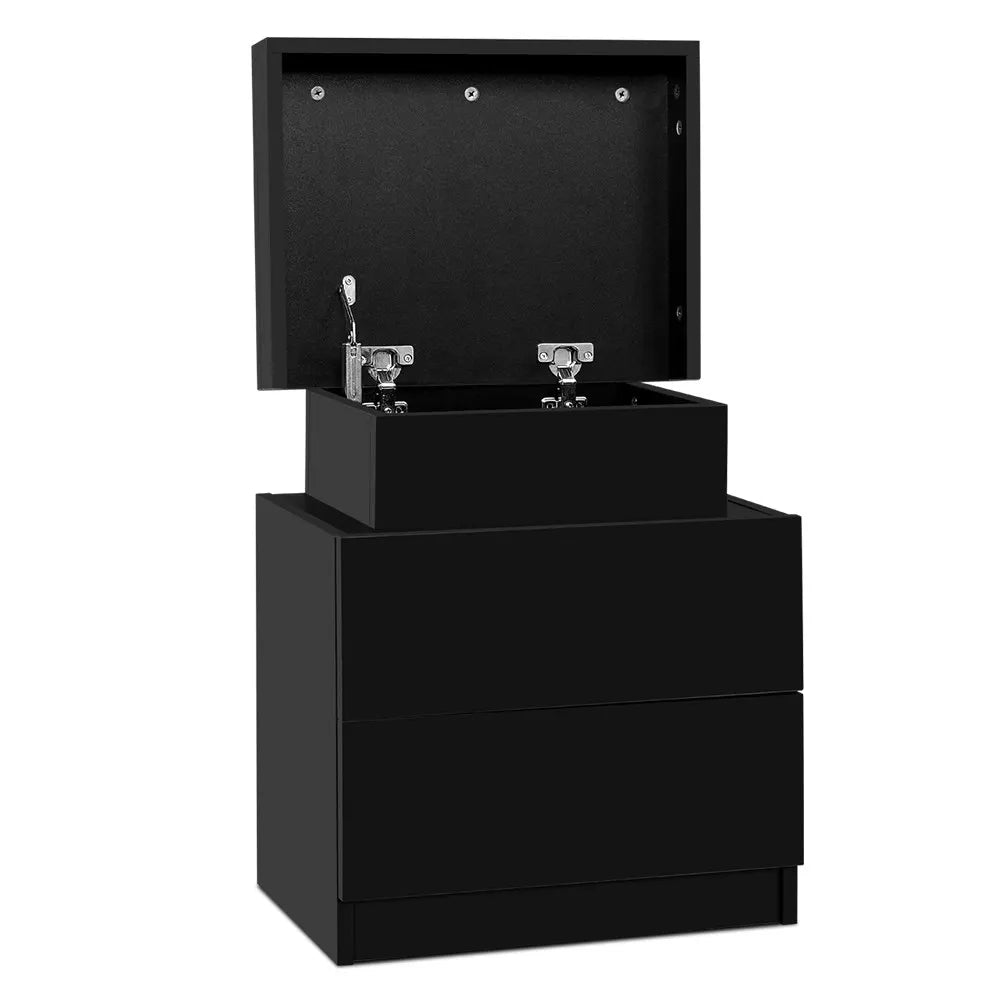 Artiss Bedside Table 2 Drawers Lift-up Storage - COLEY Black - Image 7