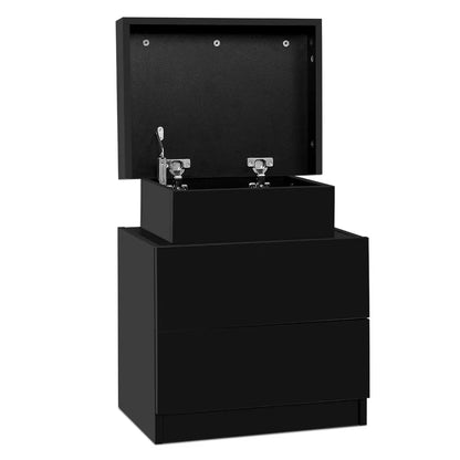 Artiss Bedside Table 2 Drawers Lift-up Storage - COLEY Black - Image 7