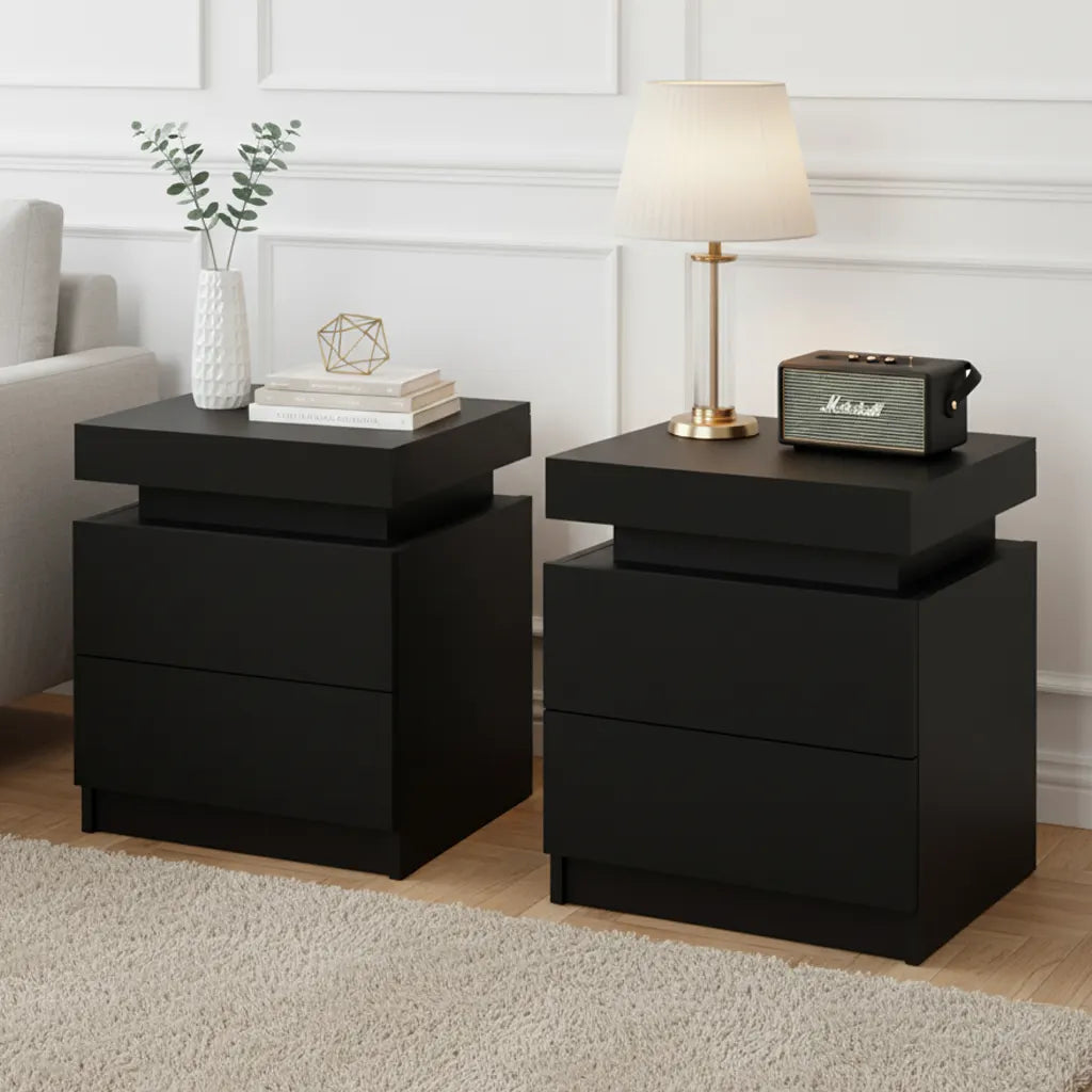 Artiss 2X Bedside Table 2 Drawers Lift-up Storage Black