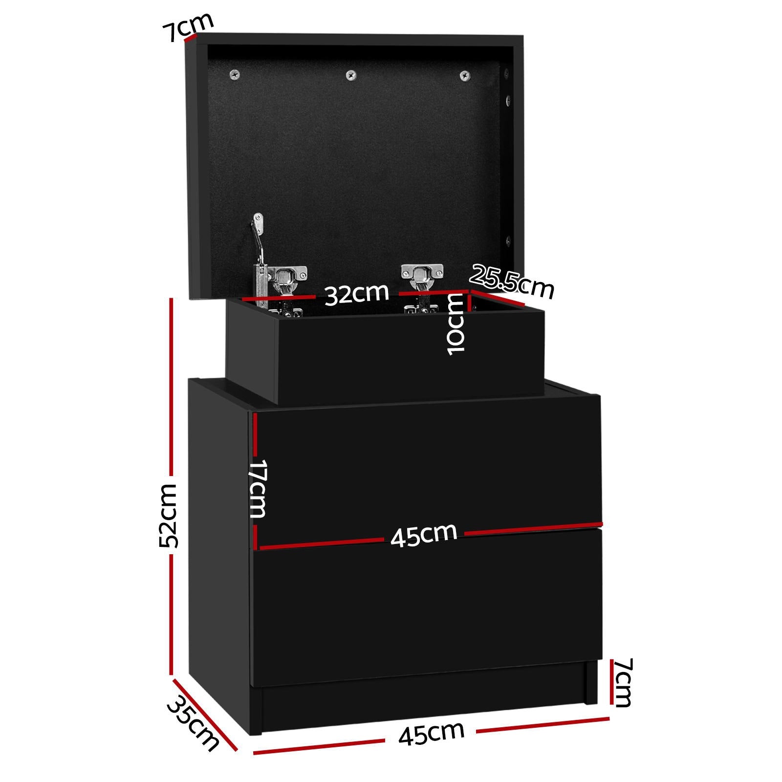 Artiss 2X Bedside Table 2 Drawers Lift-up Storage Black - Image 2