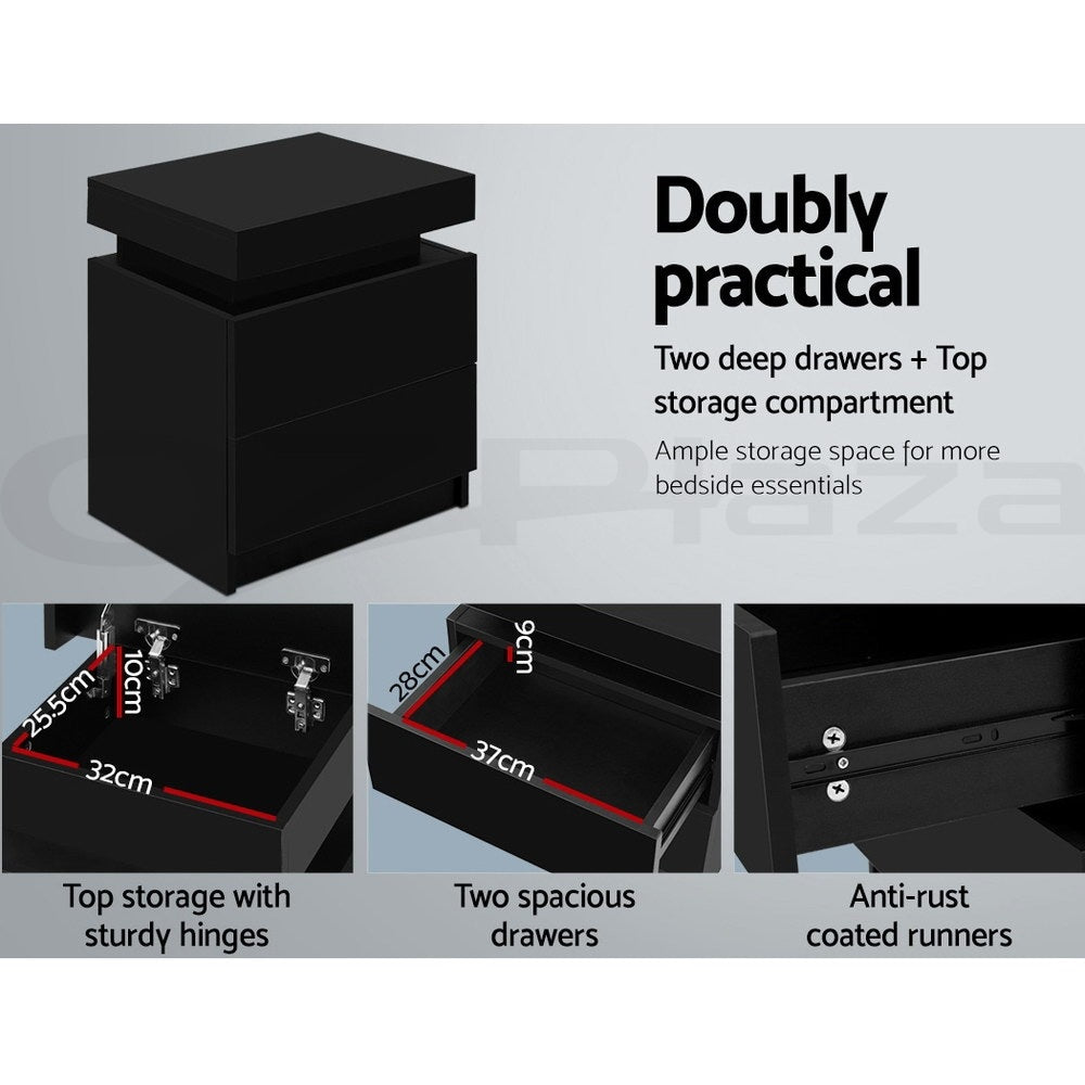 Artiss 2X Bedside Table 2 Drawers Lift-up Storage Black - Image 5