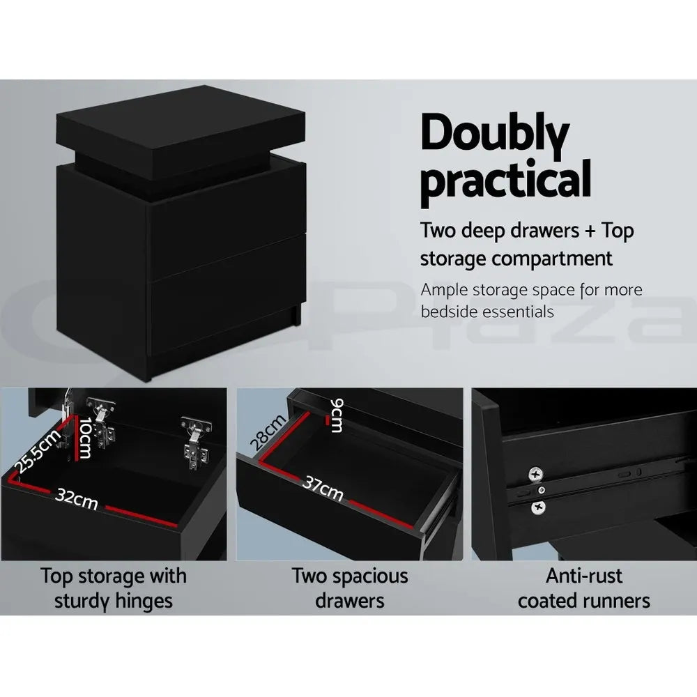 Artiss 2X Bedside Table 2 Drawers Lift-up Storage Black - Image 5