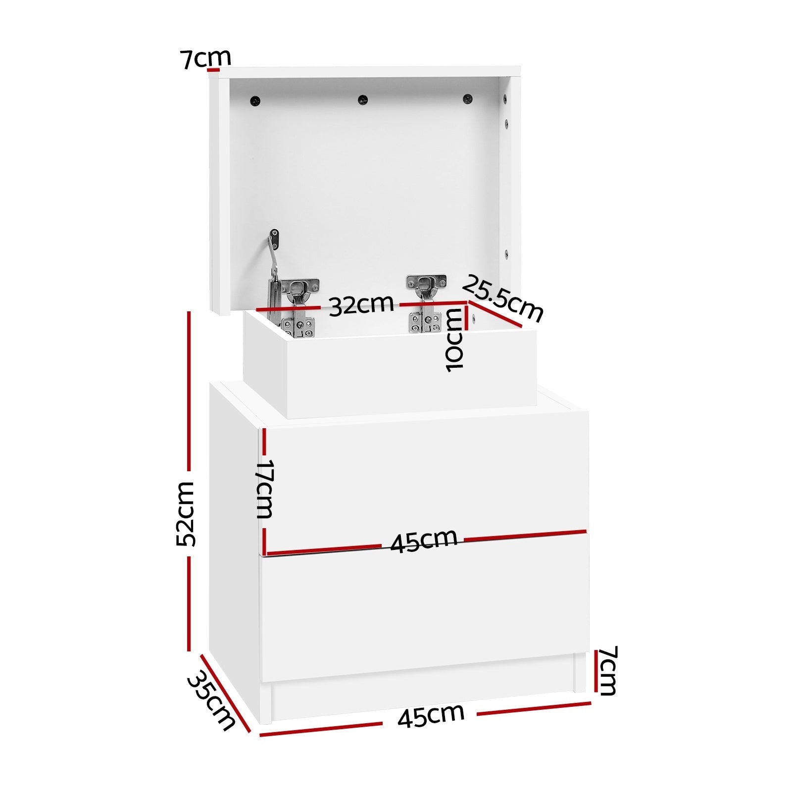 Artiss 2X Bedside Table 2 Drawers Lift-up Storage White - Image 3