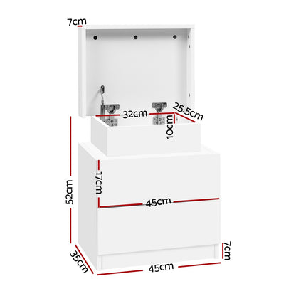Artiss 2X Bedside Table 2 Drawers Lift-up Storage White - Image 3