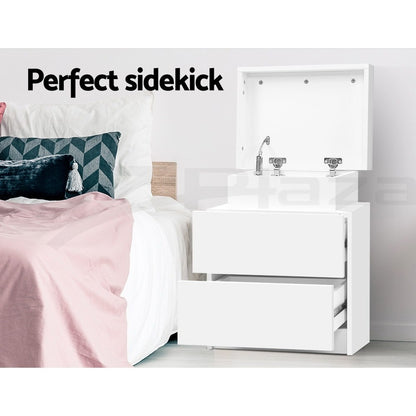 Artiss 2X Bedside Table 2 Drawers Lift-up Storage White - Image 4
