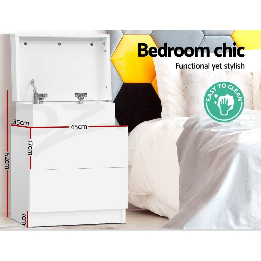 Artiss 2X Bedside Table 2 Drawers Lift-up Storage White - Image 5